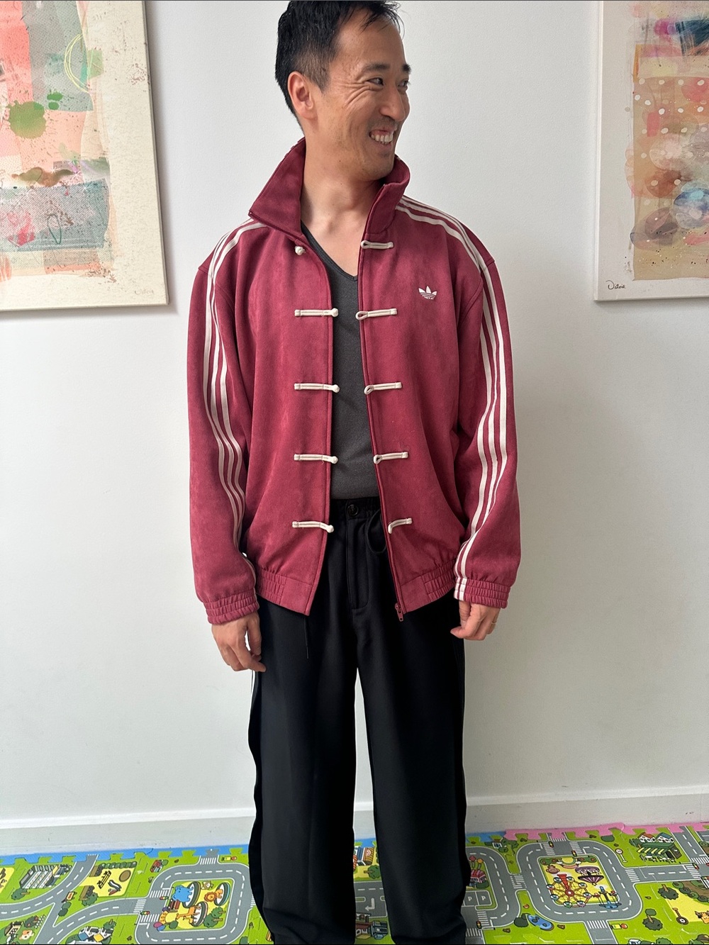 Authentic adidas Maroon Chinese New Year Track Jacket with White Stripes